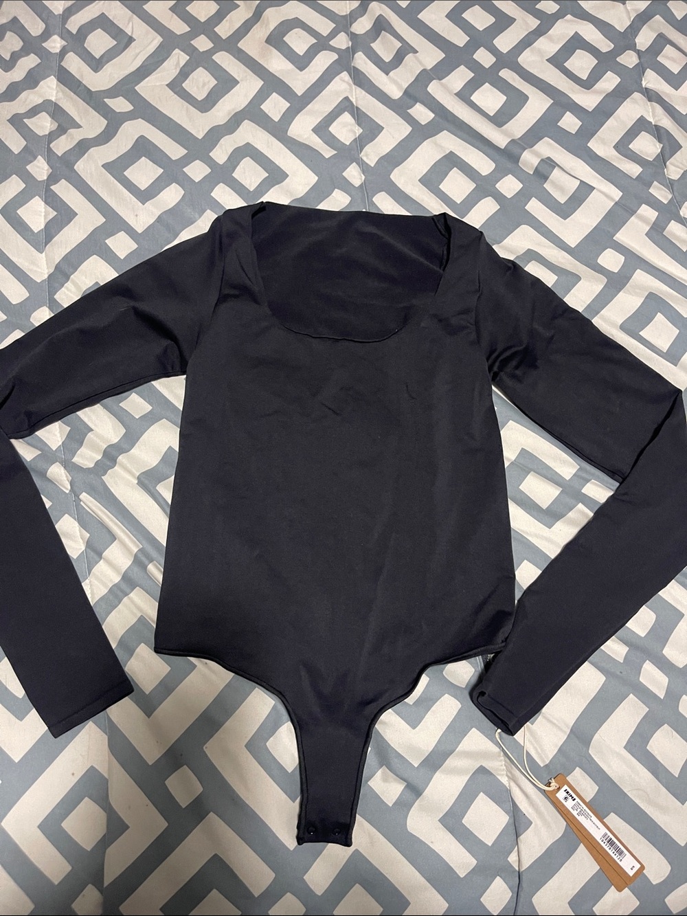 SKIMS Black Long-Sleeve Scoop-Neck Bodysuit